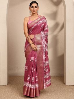Libas - Printed Mauve Silk Blend Saree with Unstitched Blouse