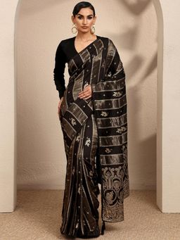 Libas - Woven Design Black Silk Blend Saree with Unstitched Blouse