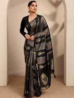Libas - Woven Design Black Silk Blend Saree with Unstitched Blouse