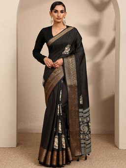 Libas - Woven Black Silk Blend Saree with Unstitched Blouse