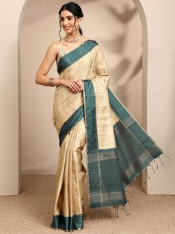 Libas - Woven Design Teal Silk Blend Saree with Unstitched Blouse