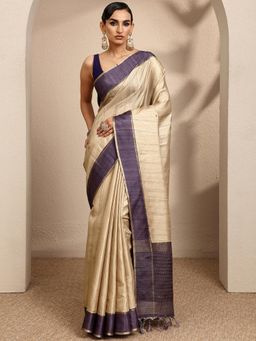 Libas - Woven Design Purple Silk Blend Saree with Unstitched Blouse