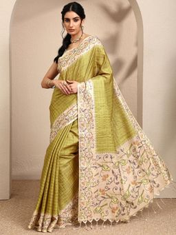 Libas - Woven Design Green Silk Blend Saree with Unstitched Blouse