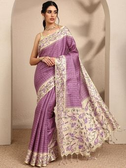 Libas - Woven Design Purple Silk Blend Saree with Unstitched Blouse