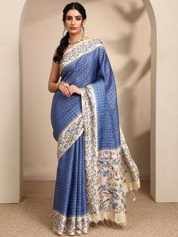 Libas - Woven Design Blue Silk Blend Saree with Unstitched Blouse