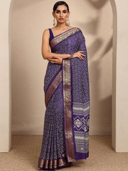 Libas - Woven Purple Silk Blend Saree with Unstitched Blouse
