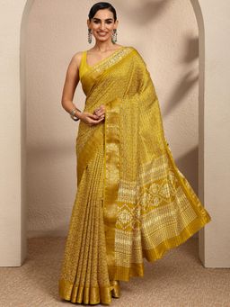 Libas - Woven Mustard Silk Blend Saree with Unstitched Blouse