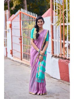 Anjaneya Sarees - Purple Banarasi Silk Kanjivaram Woven Saree with Unstitched Blouse
