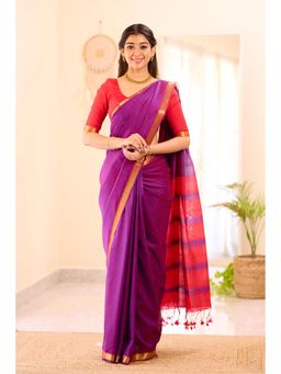Anjaneya Sarees - Wine Banarasi Silk Kanjivaram Woven Saree with Unstitched Blouse