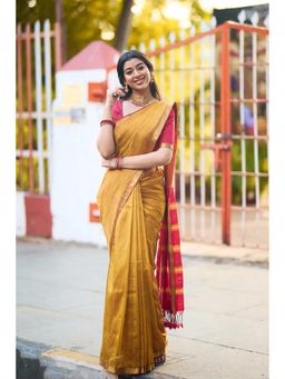 Anjaneya Sarees - Yellow Banarasi Silk Kanjivaram Woven Saree with Unstitched Blouse