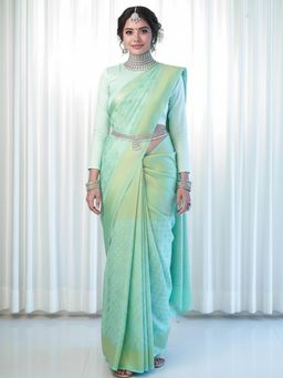 Anjaneya Sarees - Green Banarasi Silk Kanjivaram Woven Saree with Unstitched Blouse