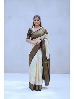 Anjaneya Sarees - Cream Banarasi Silk Kanjivaram Woven Saree with Unstitched Blouse