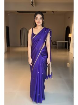 Anjaneya Sarees - Purple Banarasi Silk Kanjivaram Woven Saree with Unstitched Blouse