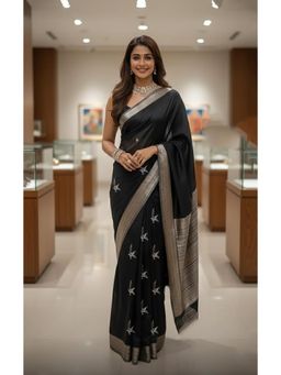 Anjaneya Sarees - Black Banarasi Silk Kanjivaram Woven Saree with Unstitched Blouse