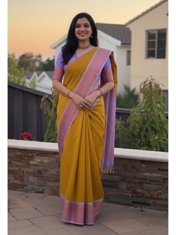 Anjaneya Sarees - Yellow Banarasi Silk Kanjivaram Woven Saree with Unstitched Blouse