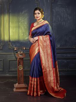 Anjaneya Sarees - Blue Banarasi Silk Kanjivaram Woven Saree with Unstitched Blouse