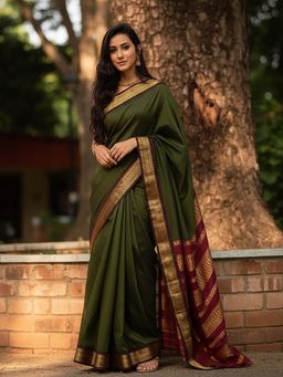 Anjaneya Sarees - Green Banarasi Silk Kanjivaram Woven Saree with Unstitched Blouse