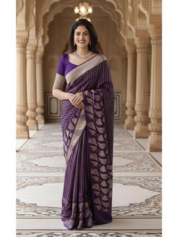 Anjaneya Sarees - Purple Banarasi Silk Kanjivaram Woven Saree with Unstitched Blouse