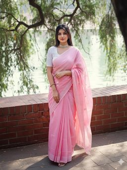 Anjaneya Sarees - Pink Banarasi Silk Kanjivaram Woven Saree with Unstitched Blouse
