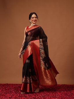 Silk Land - Kalamkari Georgette Saree with Unstitched Blouse