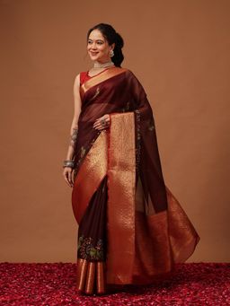 Silk Land - Kalamkari Georgette Saree with Unstitched Blouse