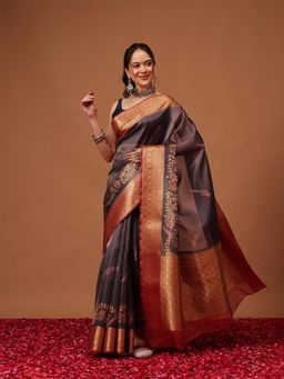 Silk Land - Muga Zari Pichwai Saree with Unstitched Blouse