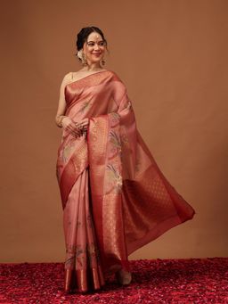 Silk Land - Muga Zari Pichwai Saree with Unstitched Blouse