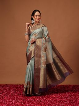 Silk Land - Muga Zari Pichwai Saree with Unstitched Blouse