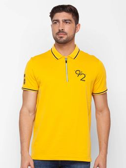 Spykar - Yellow Cotton Half Sleeve Plain Casual Polo T-Shirt for Men