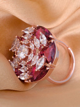 Saraf RS Jewellery - Rose Gold Plated Ruby Ad Studded Handcrafted Adjustable Finger Ring