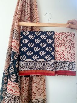 Moora - Black Radiance - Chanderi Silk Cotton Hand Block Print Unstitched Suit (Set of 3)