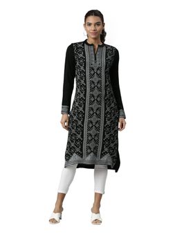 NEERU'S - Black Regular Woven Print Knee Length Winter Kurta