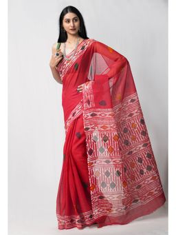 Unnati Silks - Red Pure Batik Kota Cotton Saree with Unstitched Blouse