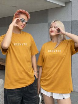 RIGO - Unisex Yellow Cotton Drop Shoulder Round Neck Oversized T-Shirt