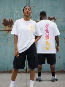 RIGO - Unisex Off White Cotton Drop Shoulder Round Neck Oversized T-Shirt