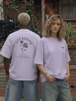 RIGO - Unisex Purple Cotton Drop Shoulder Round Neck Oversized T-Shirt
