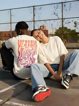 RIGO - Unisex White Cotton Drop Shoulder Round Neck Oversized T-Shirt