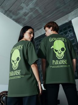 RIGO - Unisex Green Cotton Drop Shoulder Round Neck Oversized T-Shirt