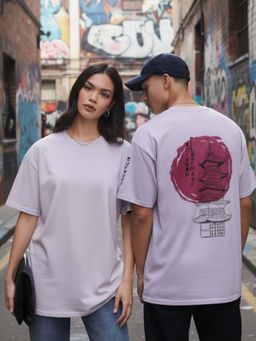 RIGO - Unisex Lavender Cotton Drop Shoulder Round Neck Oversized T-Shirt