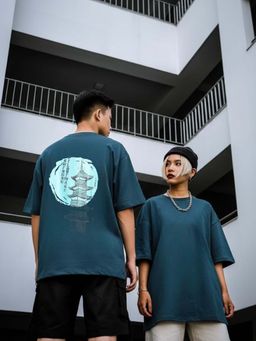RIGO - Unisex Green Cotton Drop Shoulder Round Neck Oversized T-Shirt