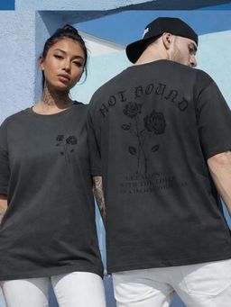 RIGO - Unisex Grey Cotton Drop Shoulder Round Neck Oversized T-Shirt