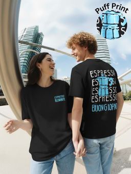 RIGO - Unisex Black Cotton Drop Shoulder Round Neck Oversized T-Shirt