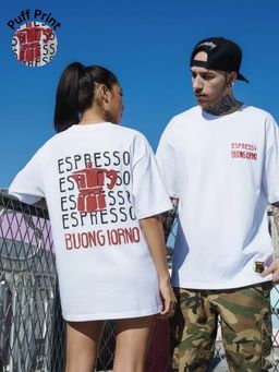 RIGO - Unisex White Cotton Drop Shoulder Round Neck Oversized T-Shirt
