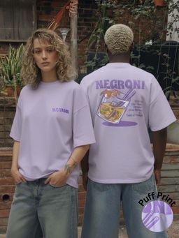 RIGO - Unisex Lavender Cotton Drop Shoulder Round Neck Oversized T-Shirt