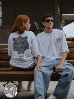 RIGO - Unisex White Cotton Drop Shoulder Round Neck Oversized T-Shirt