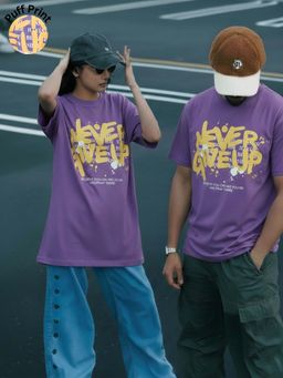RIGO - Unisex Purple Cotton Drop Shoulder Round Neck Oversized T-Shirt