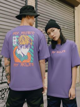 RIGO - Unisex Magenta Cotton Drop Shoulder Round Neck Oversized T-Shirt