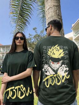 RIGO - Unisex Green Cotton Drop Shoulder Round Neck Oversized T-Shirt