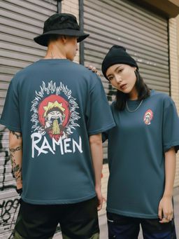 RIGO - Unisex Teal Cotton Drop Shoulder Round Neck Oversized T-Shirt