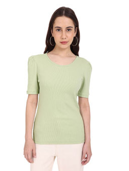 U.S. POLO ASSN. - Women Light Green Puff Sleeve Round Neck Top